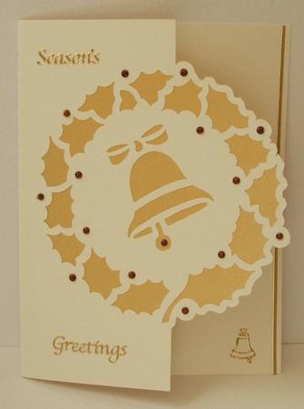 Christmas Bell Framed In Holly Over The Edge Card by Anna Stretton