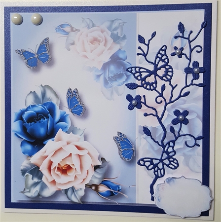 Blue Roses & Butterflies 8x8 by Annatjie van Wyk