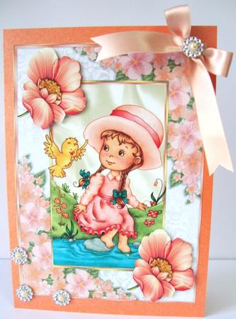 Little Girl Sitting by the Stream with Little Bird A4 by Annatjie van Wyk