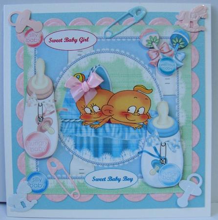 Twin Silly Babies Pink and Blue with Decoupage by Annatjie van Wyk