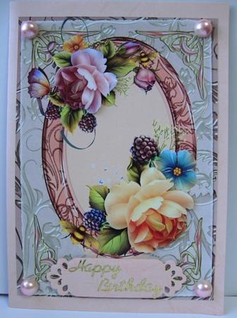 Beautiful Roses in a Pink Oval Frame by Annatjie van Wyk