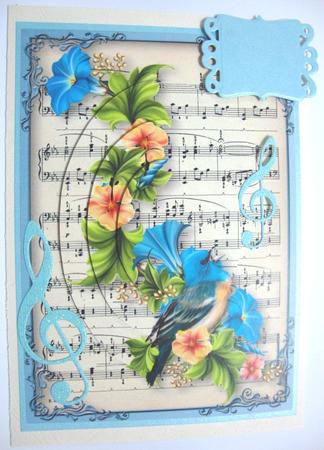 Vintage Sheet Music Blue Bird & Flowers Pyramid by Annatjie van Wyk