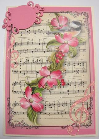 Vintage Sheet Music, Flowers & Bird Pyramid by Annatjie van Wyk