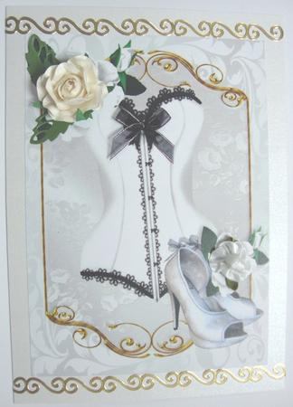 White/black Basque with Shoes and White Roses A4 by Annatjie van Wyk