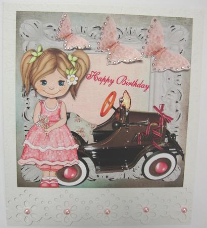 New Car Happy Birthday Girl Topper & Decoupage by Annatjie van Wyk