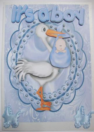 It's a Boy! with Stork on Lace Frame by Annatjie van Wyk