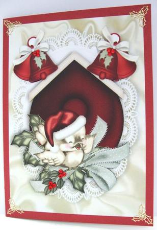 Christmas Robin on Holly with Bells by Annatjie van Wyk