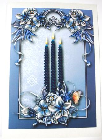 Gorgeous Blue Floral Christmas Candles by Annatjie van Wyk