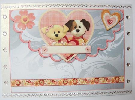 Puppy Love on a Heart with Flowers Scalloped Envelope by Annatjie van Wyk