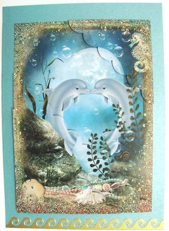 Kissing Dolphins Scalloped Corner Stacker by Annatjie van Wyk