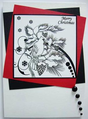 Bird in a Pine Tree 8x8 Black and White Topper by Annatjie van Wyk