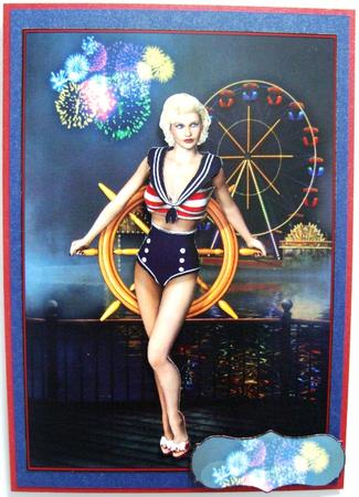 Vargas Style Sailor Girl Taking the Helm Decoupage by Annatjie van Wyk