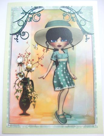 Thoroughly Modern Millie Green Card Front & Decoupage by Annatjie van Wyk