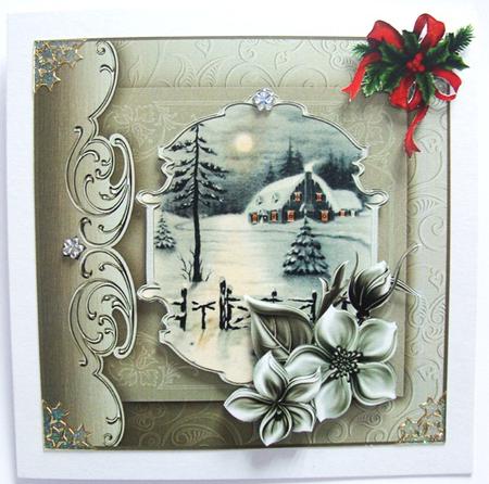 Farmhouse in the Moonlight Card with Topper by Annatjie van Wyk