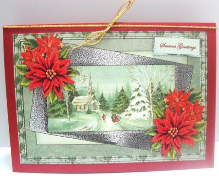 Vintage Church Scene and Red Poinsettias by Annatjie van Wyk