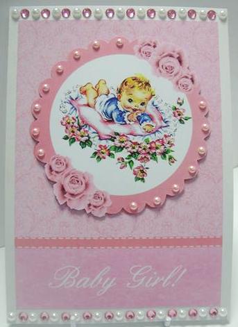 Baby Girl Vintage Style Card Front with Decoupage by Annatjie van Wyk
