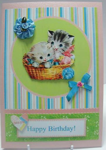 Little Kittens in a Basket Card Front with Decoupage by Annatjie van Wyk