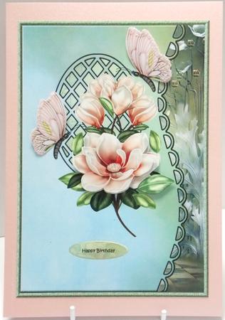 Scalloped S Edged Lattice Card Magnolia Blossoms by Annatjie van Wyk