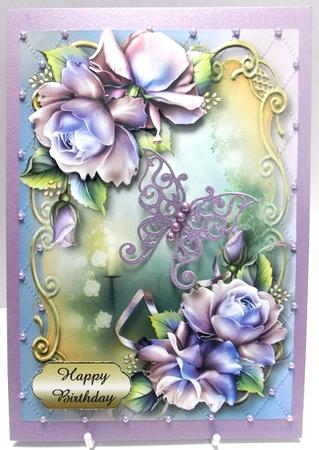 Purple Porcelain Roses Golden Scene by Annatjie van Wyk