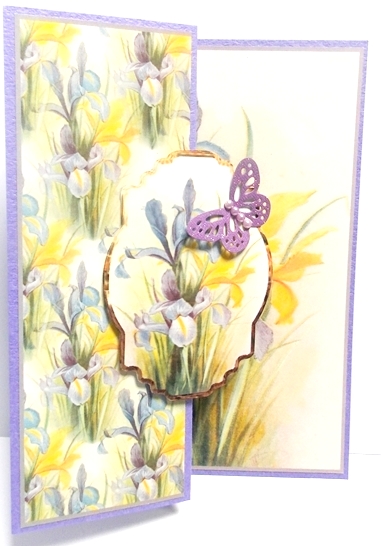 Lilac Iris Fold Back Card with Toppers by Annatjie van Wyk