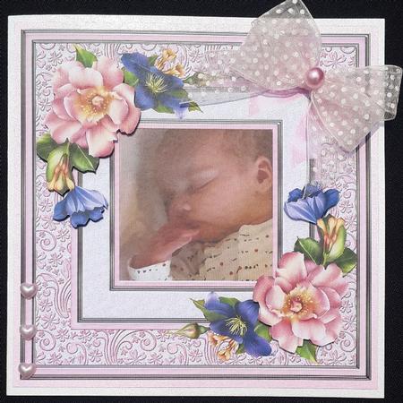 Baby Girl with Summer Blooms & Bow Quick Card by Annatjie van Wyk