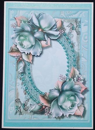 Auqa Flowers and Pearl Frame  by Annatjie van Wyk