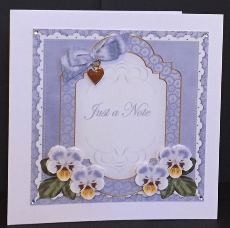 Pale Blue Pansy Just a Note Fancy 7in Decoupage Topper by Anne Sutherland