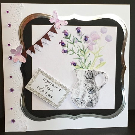 Beautiful Cornflowers topper with decorated jug plus embellishments by Anne Sutherland