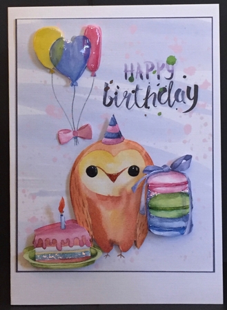 Birthday Owl Watercolor Card Topper by Anne Sutherland