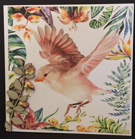 pretty flying pink bird in tropical flower frame 8x8 by Anne Sutherland