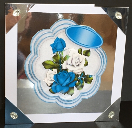 pretty turq/white roses with bow topper/card fronts by Anne Sutherland