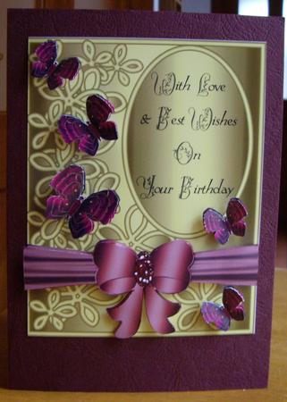 Cute Birthday Card Front with Butterflies, Flowers & Bow 1 by Anne Sutherland