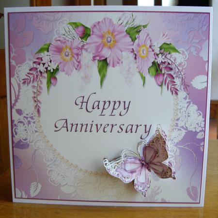 Pink Flowers, Butterflies and Lace Anniversary Topper by Anne Sutherland
