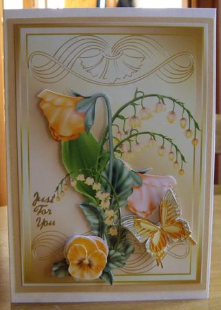 Apricot Flowers and Gold Butterfly by Anne Sutherland
