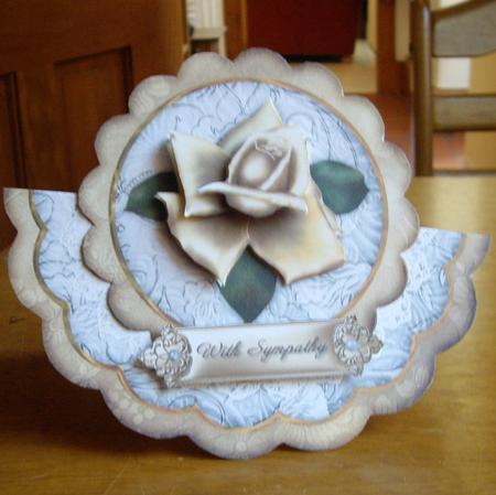Cream Silver Rose with Sympathy - Scallop Edge Wobble Card by Anne Sutherland
