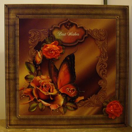Butterfly and October Roses 8 x 8 Card Topper by Anne Sutherland