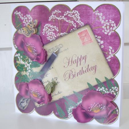 Cerise Poppy Happy Birthday 8in Decoupage Topper by Anne Sutherland