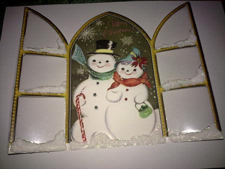 Snowmen Church Window Large Gatefold Card by Anne Bryan