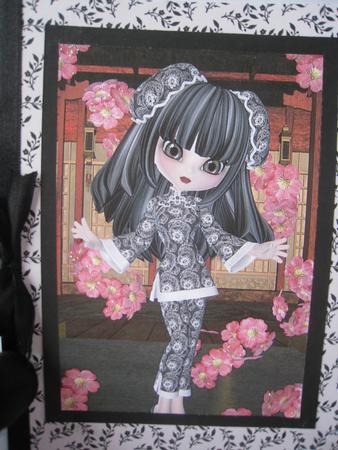 Little China Girl in Black A4 Card Front by Anne Coffey