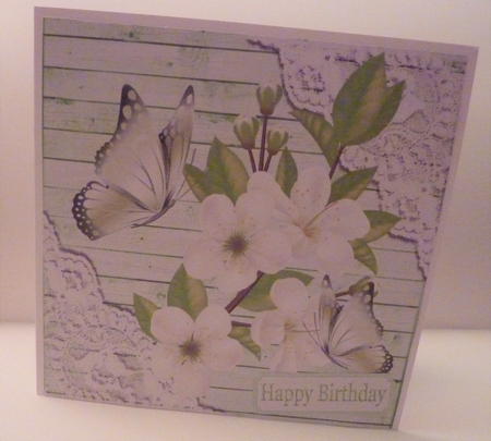 Green Wood and lace corners with pretty white flowers 8x8 card front by Anne Jackson