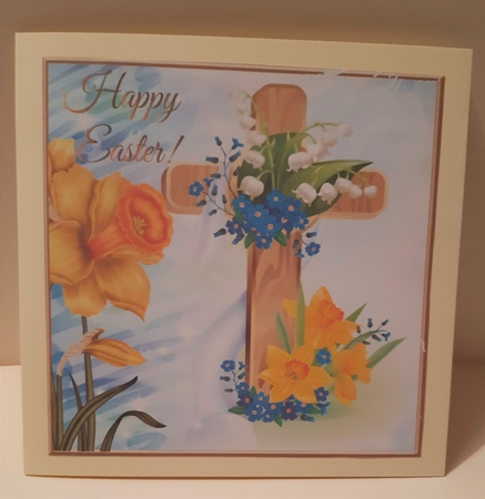 Lovely easter cross with daffodils with pyramids  8x8 by Anne Jackson