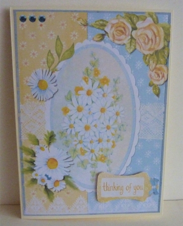 A5 Card Front Blue/Yellow Daisies with Topper and Sentiment Tags by Anne Jackson