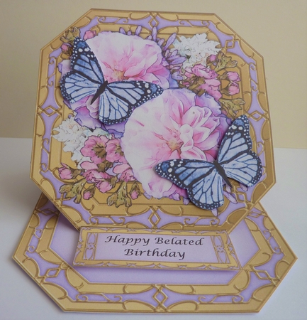 3D Easel Card Mini Kit - Butterfly & Flowers on Octagonal Gold Frame by Anne Jackson