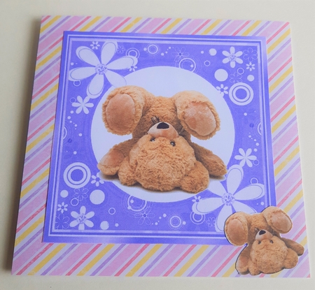 Purple floral frame with upside down bear 7x7 by Anne Jackson