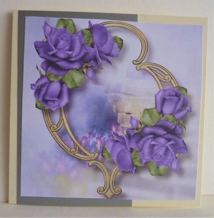 Gorgeous Flowers On Golden Frame - Purple Roses 8x8 by Anne Jackson