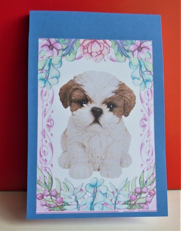 Cute puppy (one) in flower A5 Topper and insert by Anne Jackson