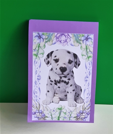 Cute dalmation puppy (one) in flower A5 Topper and insert by Anne Jackson