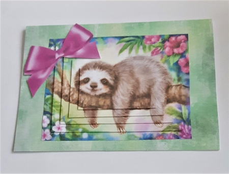Cute sloth on a branch with flowers pyramids by Anne Jackson