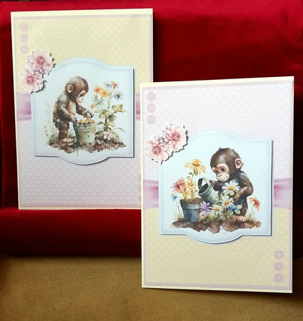 Cute Gardening Chimpanzees (5x7 inch) by Anne Jackson