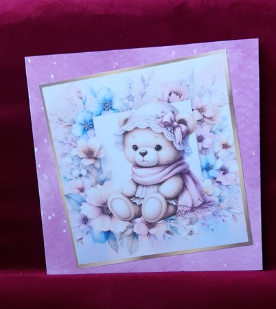 Flower Frame Pastel Colours  8x8 With Cute Teddy & Roses Two by Anne Jackson